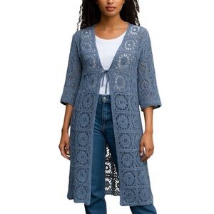 Anthropologie Raj Blue Crochet Open Front Cardigan Size: One Size